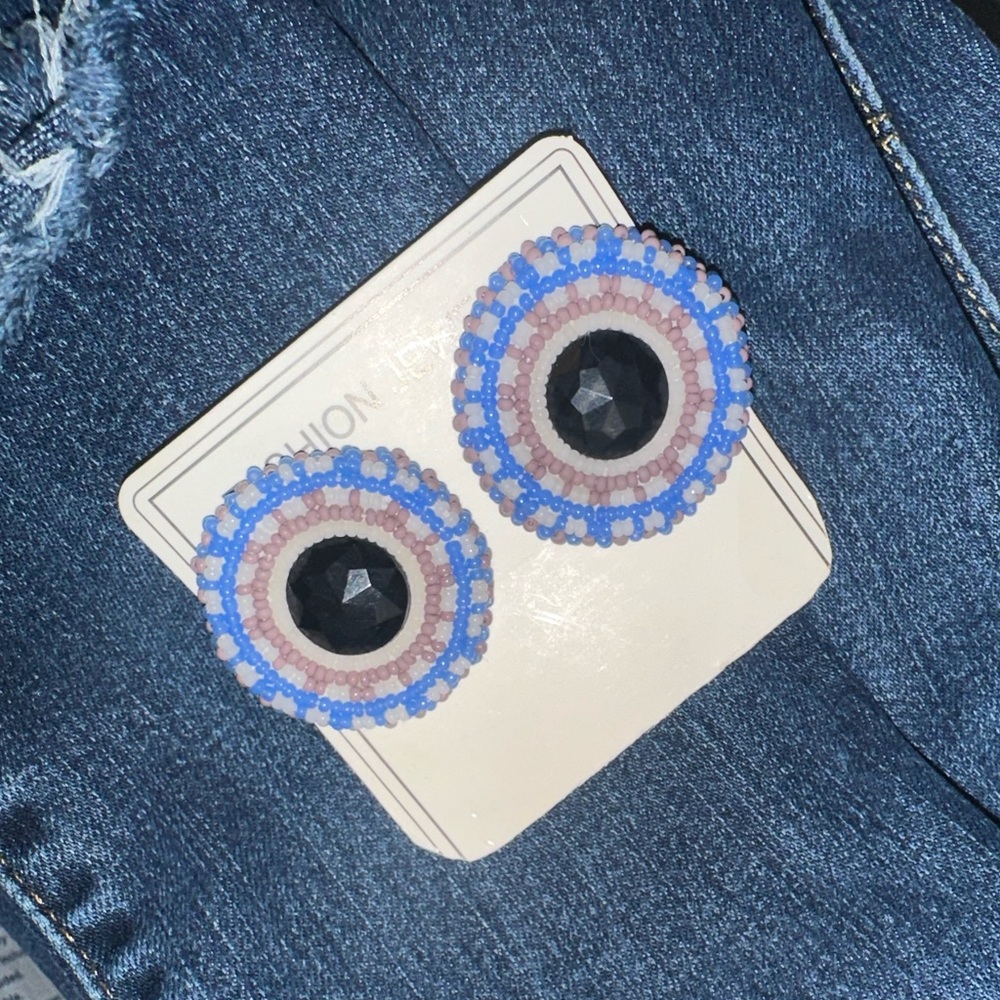 Hand made by me- flat stitched Beaded earrings with a post